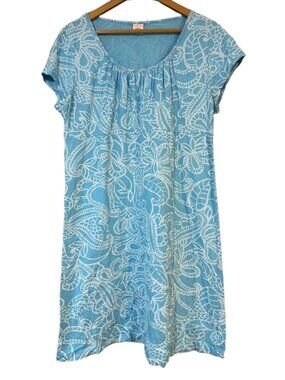 iCANTOo Blue Floral Midi Dress Short Sleeve Empire Waist Size XL